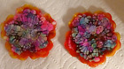 2 Large Handmade resin coasters 4.5"  Flowers Yellow, Red, Pink, blue FUNKY!
