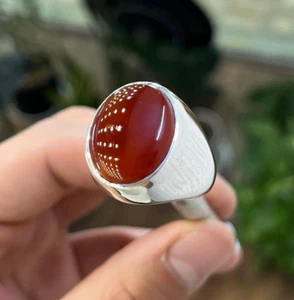 Natural Brown Agate Ring Big Carnelian Akik Ring men Agate Ring Silver 925 - Picture 1 of 4