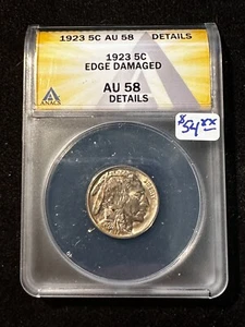 1923 BUFFALO NICKEL ANACS AU 58 DETAILS EDGE DAMAGED - Picture 1 of 4