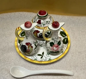 BEST DEAL! Early Provincial Ucagco  Salt, Pepper, Jar & Underplate Set- RARE! - Picture 1 of 24