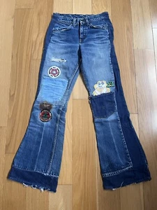 Vintage Levi's 1970's Orange Tag Bell Bottom Patchwork Hippie Jeans - Picture 1 of 10