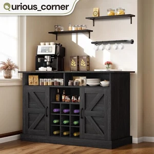 47" Cabinet Industrial Bar Barn Door Coffee Table Sideboard Storage Wooden Home - Picture 1 of 11