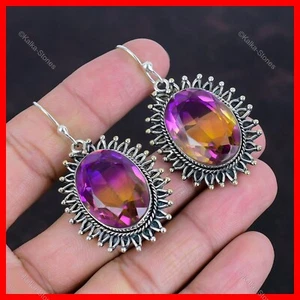 Pendientes colgantes de plata esterlina 925 con piedra ametrina regalo de Halloween joyería - Imagen 1 de 6