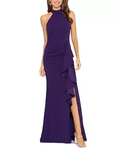 Betsy & Adam Damenkleid mit hohem Ausschnitt Rüschendetail Schlitzsaum in blau Größe 4 neu mit Etikett - Bild 1 von 1