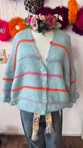 36 38 40 42 kurze oversize Jacke Strickjacke Cardigan kuschelig Hellblau - Bild 1 von 3