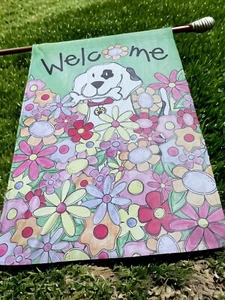 Welcome Dalmatian Puppy Dog Garden Flag Flowers Spring Reversible 40x28” - Picture 1 of 8