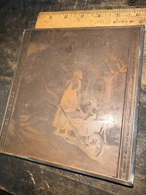 Print Block ( Woman Pushing Wheelbarrow ) Geese on Road. Beautiful Image! - Image 1 of 4