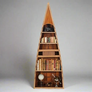 Handcrafted Canoe 90" Bookcase - Cedar Wood, Nautical Bookshelf Furniture - Picture 1 of 8