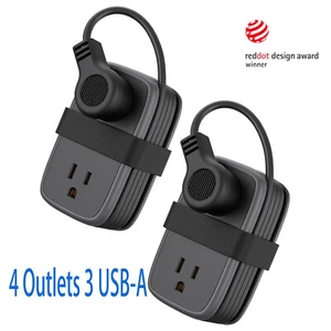 2 Pack Power Strip 4 Outlets 3 USB 4ft Short Extension Cord for Travel/Hotel - Picture 1 of 9
