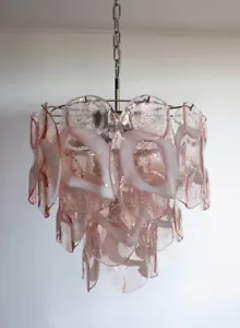 1970’s Vintage Italian Murano chandelier lamp in Vistosi style 23 pink glasses - Foto 1 di 12