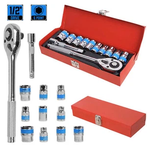 12PCS 1/2'' Socket Set 10-24mm Metric Drive Extension Ratchet Wrench Tool Set UK - Picture 1 of 16