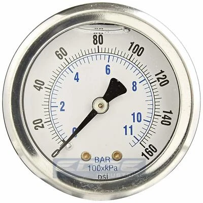 LIQUID FILLED PRESSURE GAUGE 0-160 PSI, 1.5" FACE, 1/8" NPT BACK MOUNT - Image 1 of 2