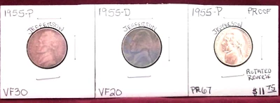 1955-P VERY FINE PLUS /1955-D VERY FINE /1955-P HIGH END PROOF JEFFERSON NICKELS - Image 1 of 4