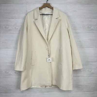Zara Oversized Textured Wool Blend Coat Women XL Ivory Long Jacket Blazer NEW - Image 1 of 4