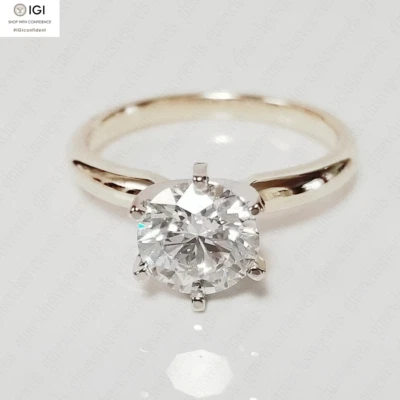 Anillo de compromiso de diamantes cultivados en laboratorio IGI 2,00 quilates redondo F VS1 oro sólido de dos tonos de 14 k Foto 1 de 4
