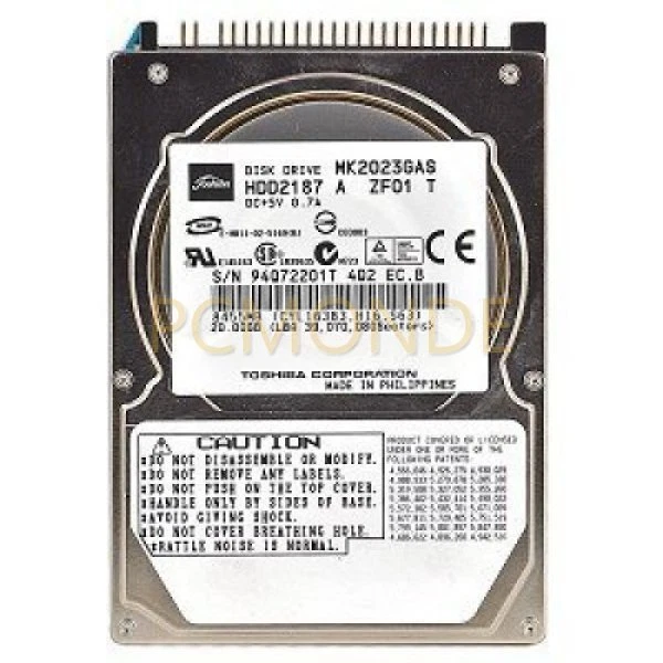 Toshiba HDD2187 Hard Drive 20 GB 2.5" ATA-100 4200 RPM Buffer 2 MB (MK2023GAS) - Image 1 of 1