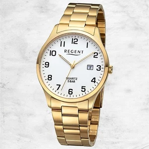 Regent Metall Herren Uhr Armbanduhr Quarz gold Metallarmband URF1418 - Bild 1 von 5