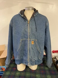 Carhartt JB1198 Blanket Lined Blue Denim Hooded Jacket Size 2X-Large - Picture 1 of 15