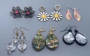 Six Gold Tone Silver Tone Dangle Drop Earring Lot - Picture 1 of 4