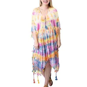 Boho Tie Dye Lightweight Tassel Cover Up Kimono Wrap Multicolor - Picture 1 of 3