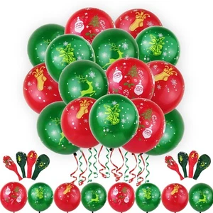 Frohe Weihnachten Latex Uni Luftballons 12" Rot & Grün Xmas Geburtstag Party Deko - Bild 1 von 4