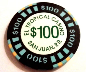 $100 EL TROPICAL Casino NEGRO AZUL Chip CONDADO SAN JUAN Puerto Rico Bud Jones - Imagen 1 de 3