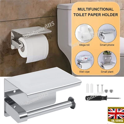 Toilet Paper Roll Holder Self Adhesive with Phone Shelf Wall Mount Bathroom WC