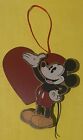 Vtg"The Walt Disney Company" Wooden Red Heart & Mickey Mouse Ornament