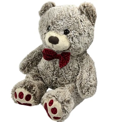 Peluche de oso de peluche de San Valentín en lazo de terciopelo rojo peluche marrón bosque Foto 1 de 4