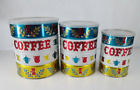 Lot Of 3 Vtg 1970's Coffee Tin Can Metallic Shiny Colors Bright Kitsch Decor Lid