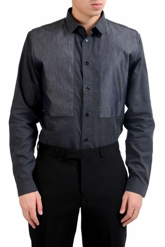 Camicia abito a maniche lunghe Christian Dior da uomo grigio scuro seta taglia 15 5 16