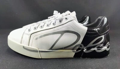 DOLCE & GABBANA SHOEW LOW TOP SNEAKERS WHITE BLACK WOMEN'S (FITS LIKE A US/10) - Image 1 of 4