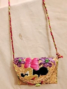 Bahamas Straw Coin Purse Embroidered Minnie Mousesize 5" Inch By 4" Inch . - Picture 1 of 8
