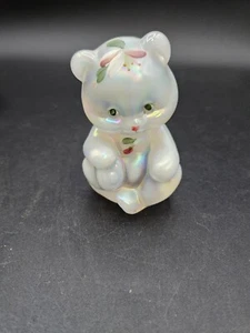 VTG. Fenton Hand Painted Opalescent Bear Figurine Carnival Heart /Flower Signed - Picture 1 of 8