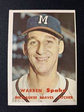 1957 Topps Baseball Card #90 Warren Spahn VG