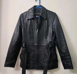 Wilsons Leather Jacket Full-Zip Long-Sleeve Belt Black Size Small - Picture 1 of 11