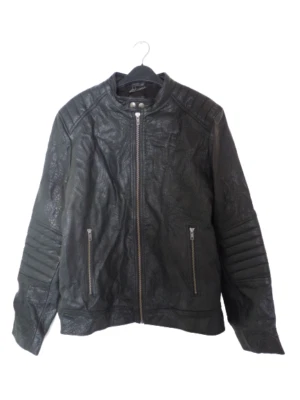 ASOS Leather Quilted Racing Biker Jacket Black Size M rrp £110 DH006 CC 01 - Image 1 of 4