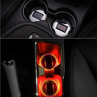 2X Car LED Solar Cup Pad Red Light Cover Interior Decoration Light Accessories - Image 1 of 4