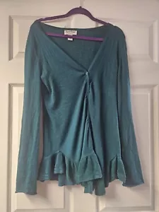 Suéter cárdigan verde oscuro estilo norte para mujer talla grande con volantes - Imagen 1 de 8