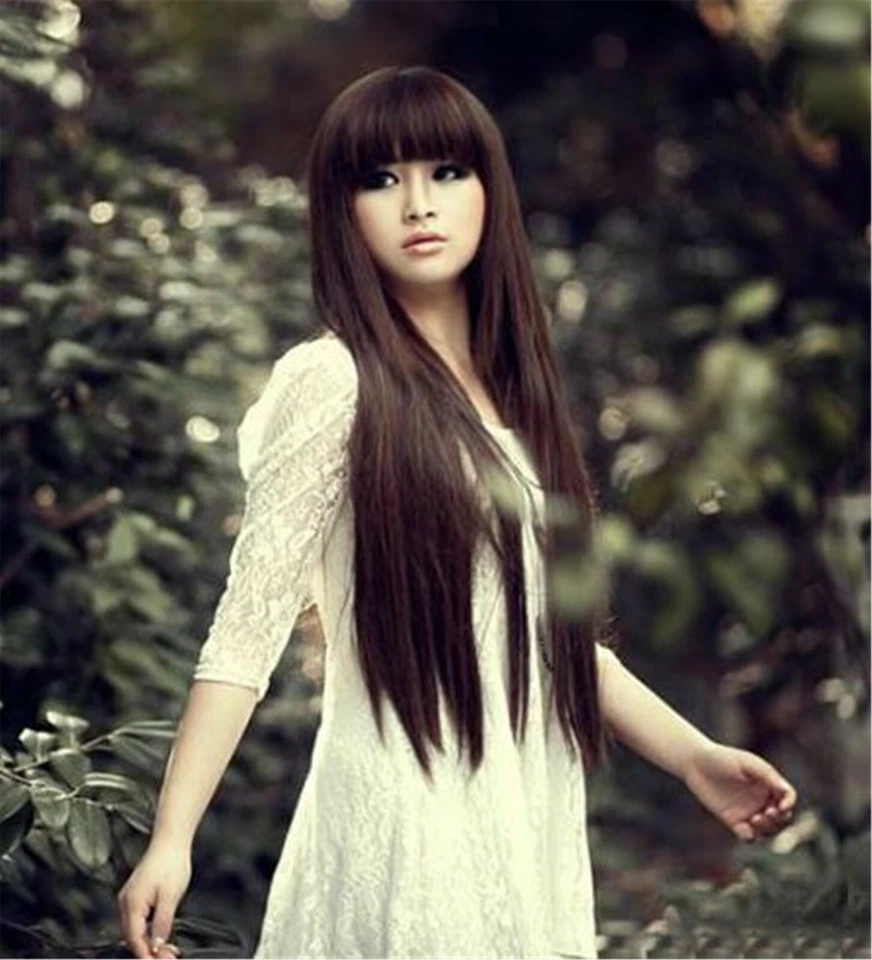 Women Girls Natural Look Fringe Cosplay Costume Party Long Full Long Hair Wigs  - Image 1 of 4