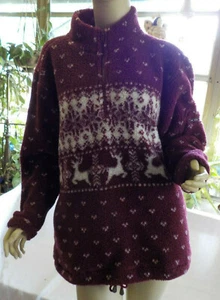 Vintage Christmas Sweater Size S/M Cherokee Burgundy Print Pockets Drawstring - Picture 1 of 12