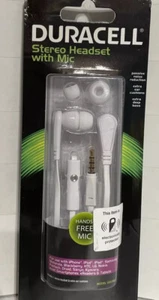 DURACELL STEREO HEADSET WITH MIC Passive Noise Reduction Ex-Deep Bass (white) - Picture 1 of 2
