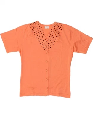 VINTAGE Womens Short Sleeve Shirt Blouse UK 10 Small Orange Polka Dot AC03 - Image 1 of 3