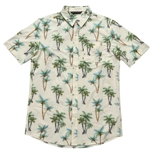 Camisa Travis Mathew Para Hombre Talla L Manga Corta Botón Estampado Palmera Beige NUEVA - Imagen 1 de 5