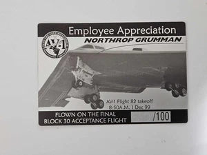 Tarjeta conmemorativa de empleado Northrop Grumman Av-1 82 despegue 01/12/99 #69/100 - Imagen 1 de 3