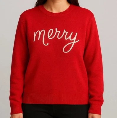 Alex Marie “Merry” Red Holiday Sweater Medium Wool Blend Embroidered NWT $89 - Image 1 of 4