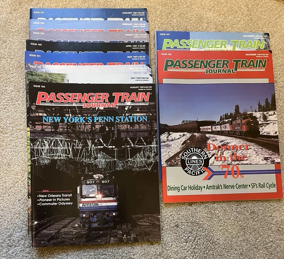 PASSENGER TRAIN JOURNAL Magazine 10 Issues 1991  (Jan-Aug, Nov,Dec) - Image 1 of 1