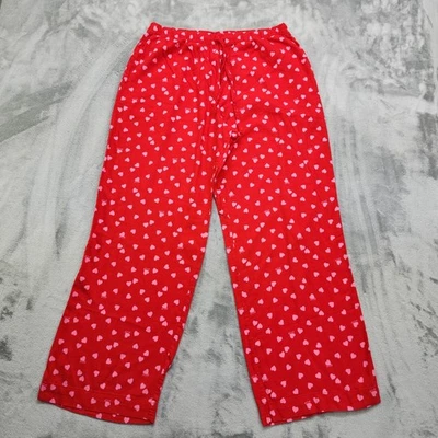 PINK Victoria’s Secret Pants Womens L Red Pink Allover Hearts Flannel Pull On - Image 1 of 4