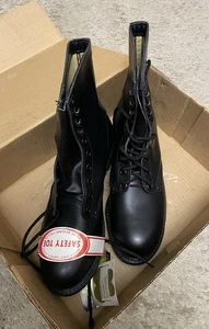 Carolina Boots 10 W (E) New OS 1980s Steel Toe Combat Vintage USA Black Leather - Picture 1 of 10