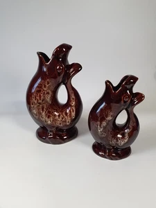 Glug Jug Gurgle Vase Brown  x 2 KERNEWEK POTTERY Goonhavern Two Cornish Seals - Picture 1 of 15